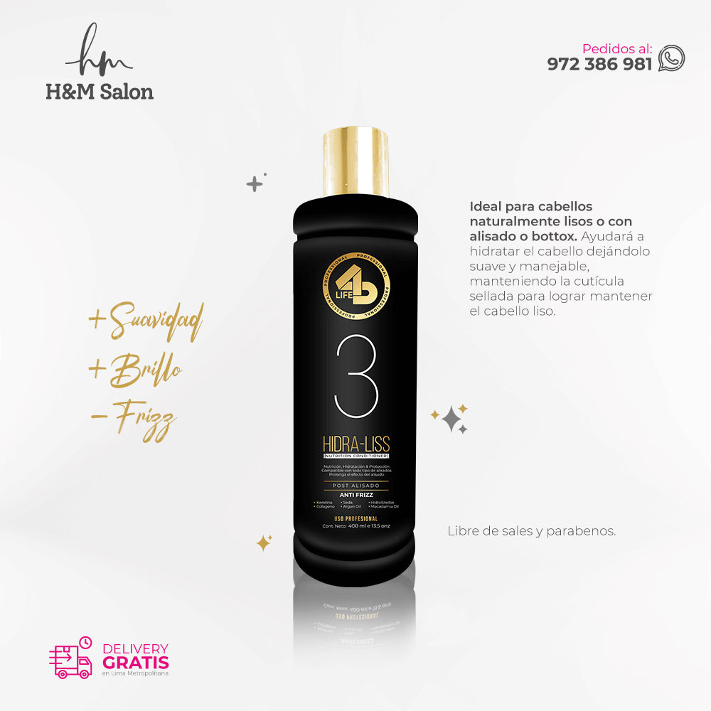 4D PROFESSIONAL - TRIPACK HIDRA-LISS shampoo + mascara + acondicionador 400 ml