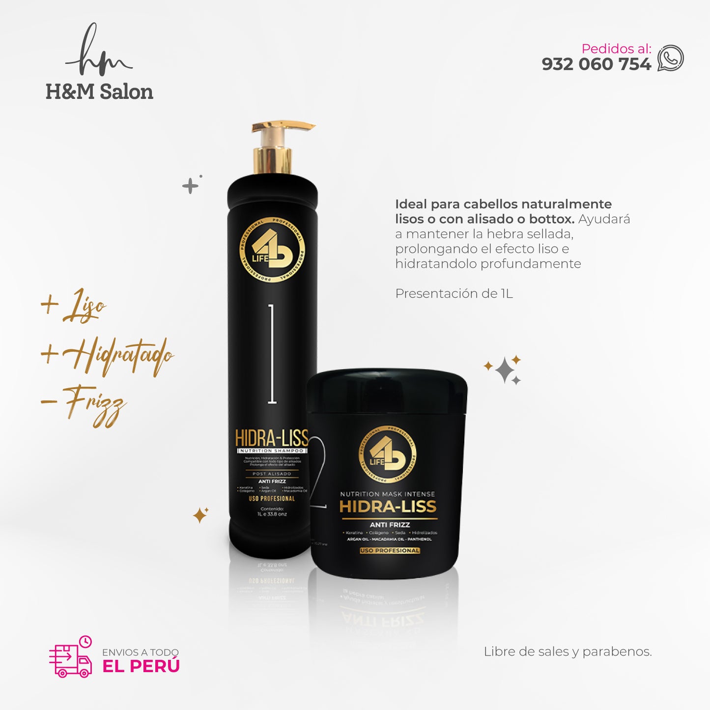 4D LIFE PROFESSIONAL - DUO HIDRA-LISS shampoo + mascara 1 L