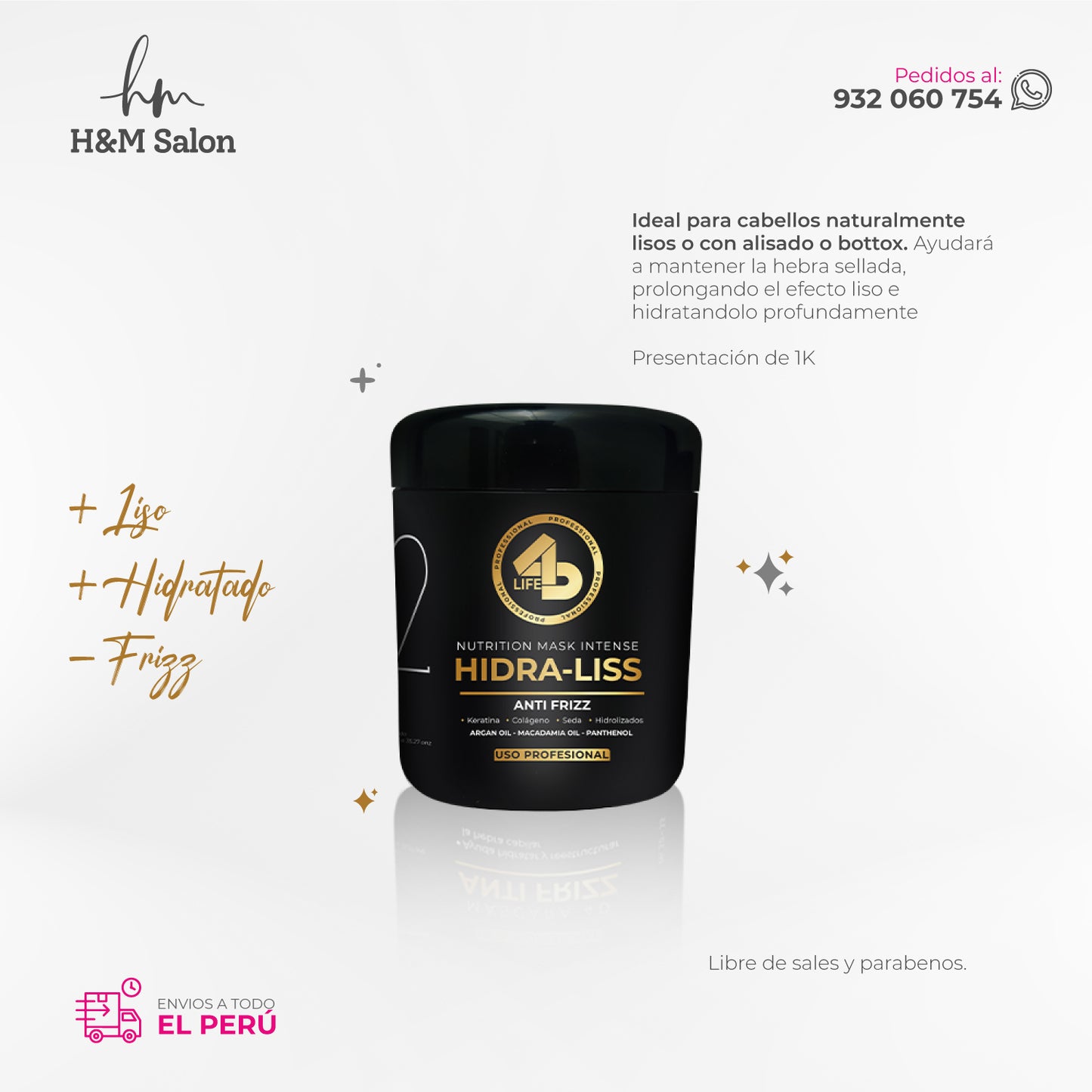 4D LIFE PROFESSIONAL - TRIPACK HIDRA-LISS shampoo + mascara + acondicionador 1 L