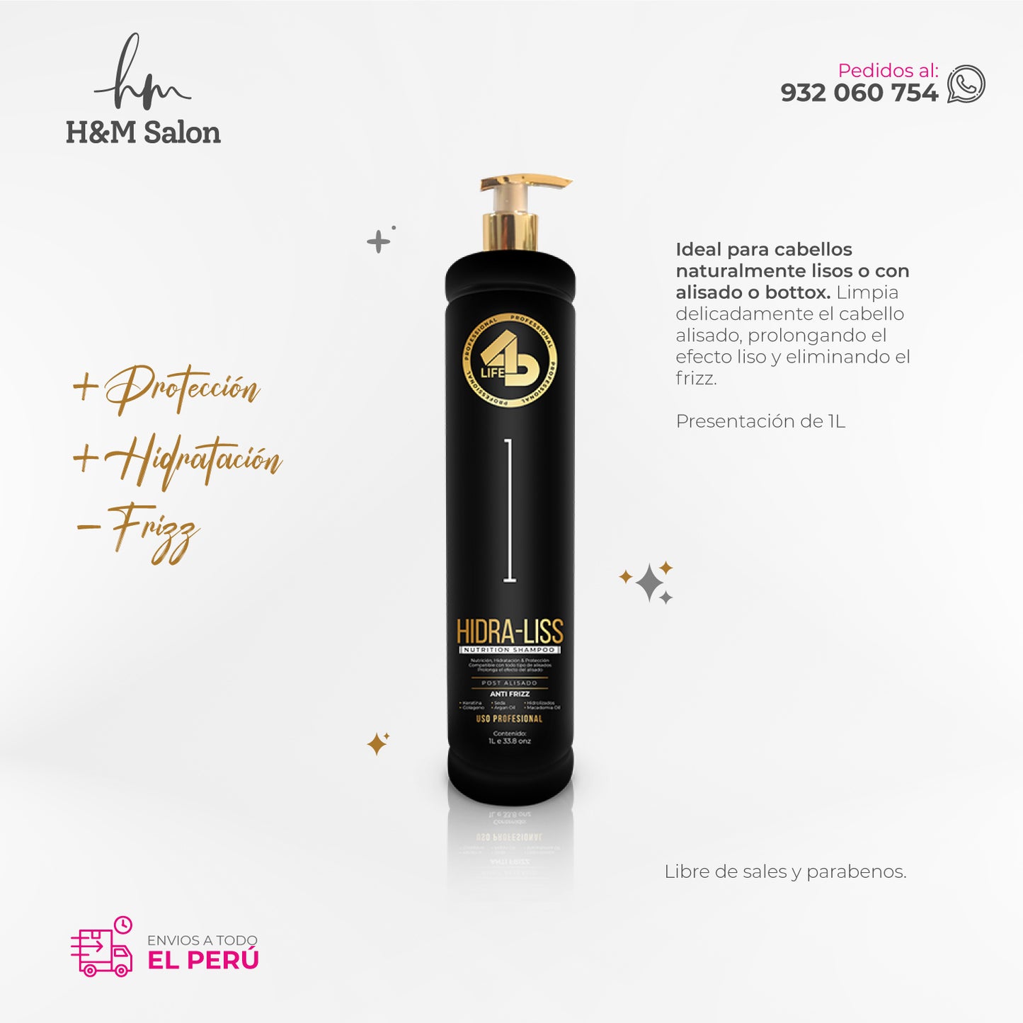 4D LIFE PROFESSIONAL - TRIPACK HIDRA-LISS shampoo + mascara + acondicionador 1 L