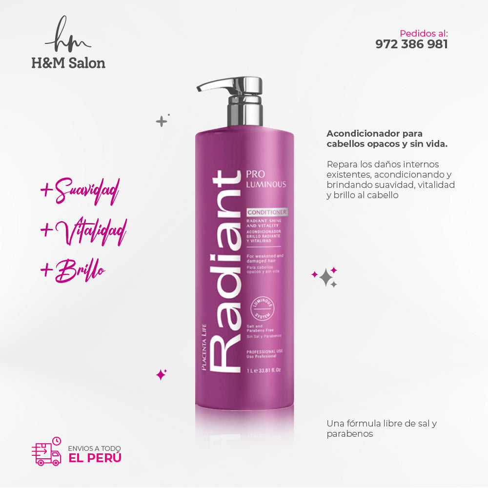 RADIANT - KERATIN PRO LUMINOUS DUO Shampoo + acondicionador 1000 ml