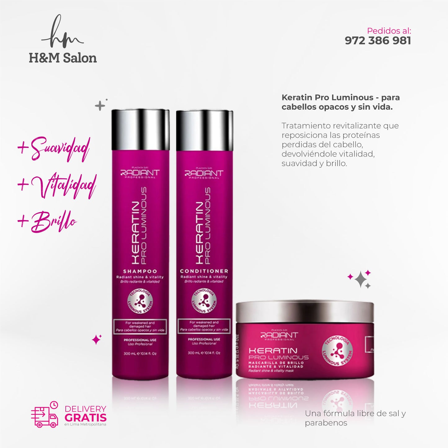 RADIANT - KERATIN PRO LUMINOUS TRIO Shampoo + mascara + acondicionador