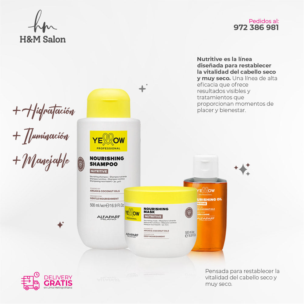 YELLOW - NUTRITIVE DUO Shampoo y mascarilla + OLEO para cabello seco