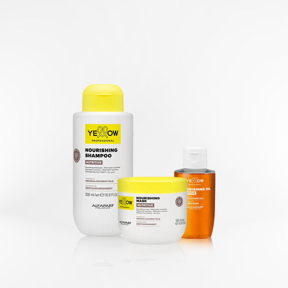 YELLOW - NUTRITIVE DUO Shampoo y mascarilla + OLEO para cabello seco