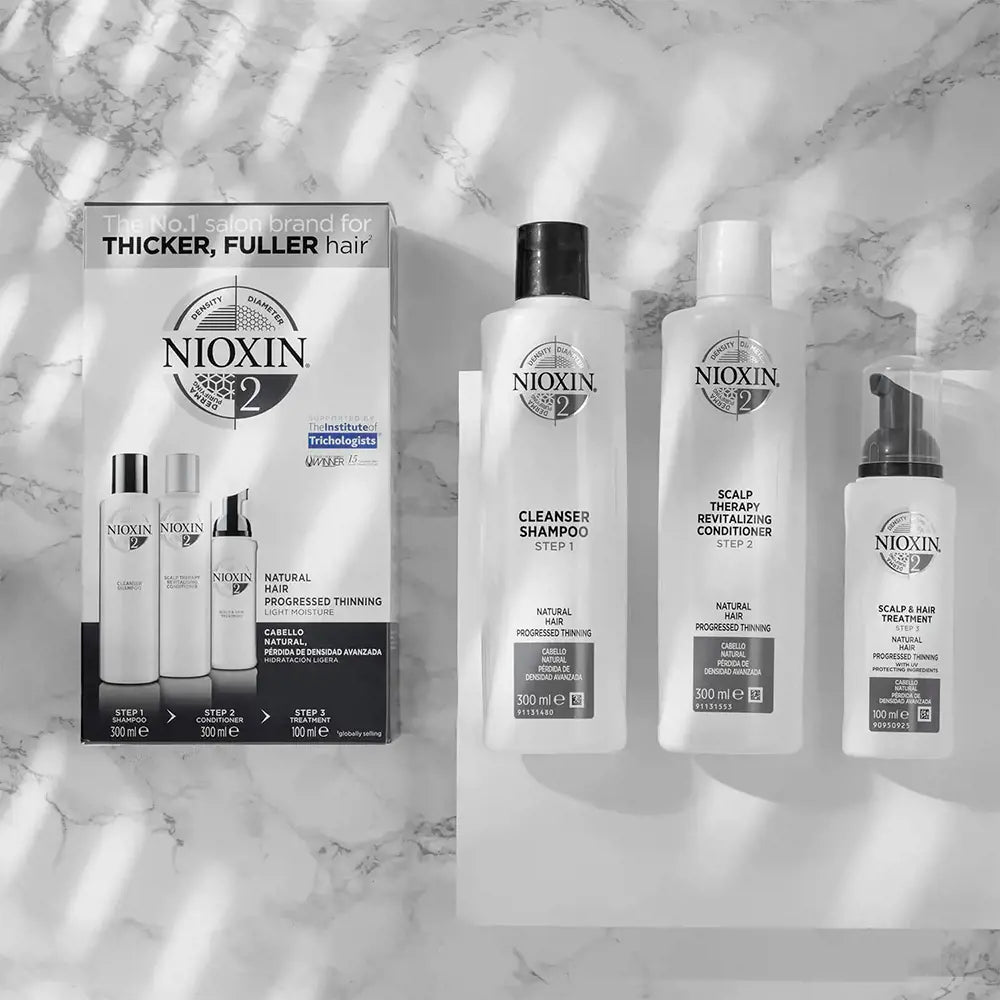 NIOXIN – SYSTEM 2 Caída Excesiva y Cabello Natural – Shampoo 300ml + Acondicionador 300ml + Tratamiento 100ml