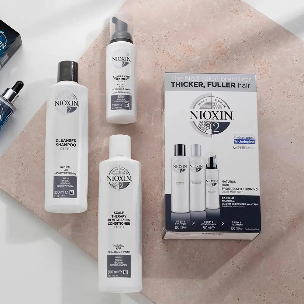 NIOXIN – SYSTEM 2 Caída Excesiva y Cabello Natural – Shampoo 300ml + Acondicionador 300ml + Tratamiento 100ml