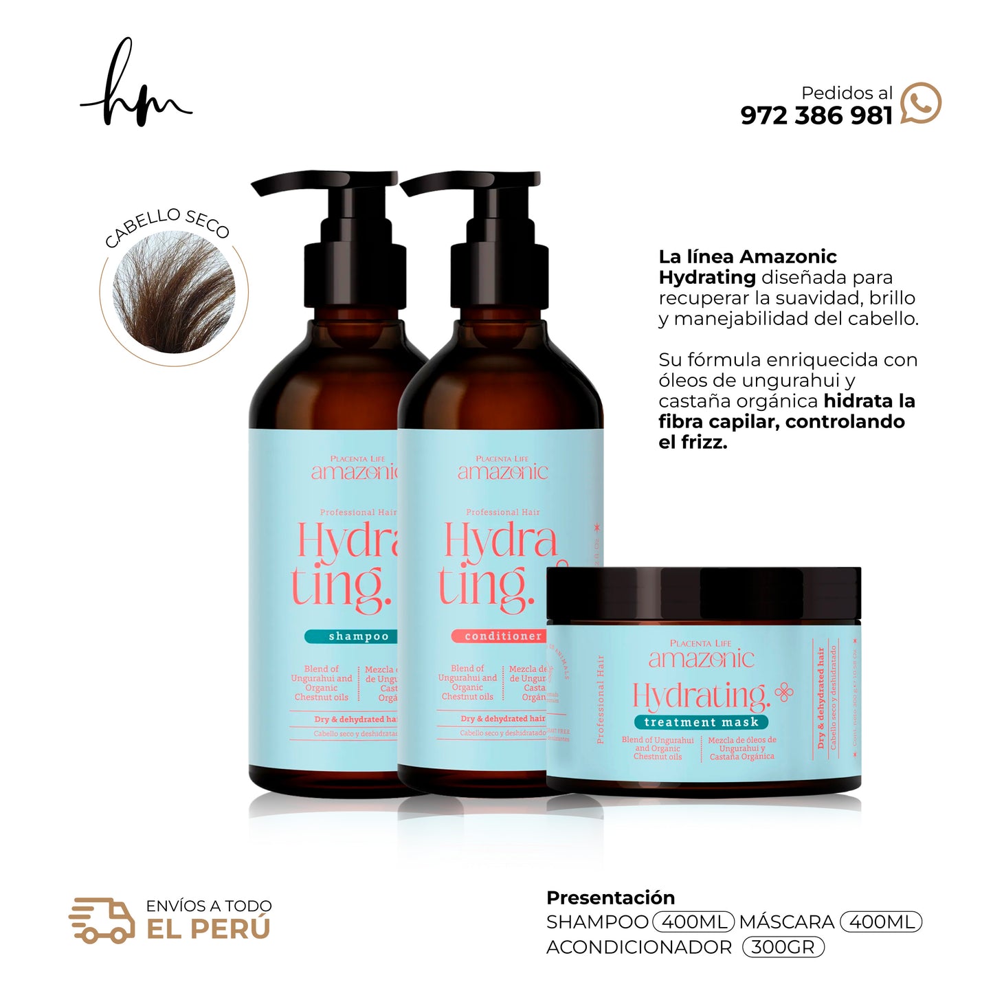 AMAZONIC Hydrating • KIT Shampoo + Acondicionador + Mascara