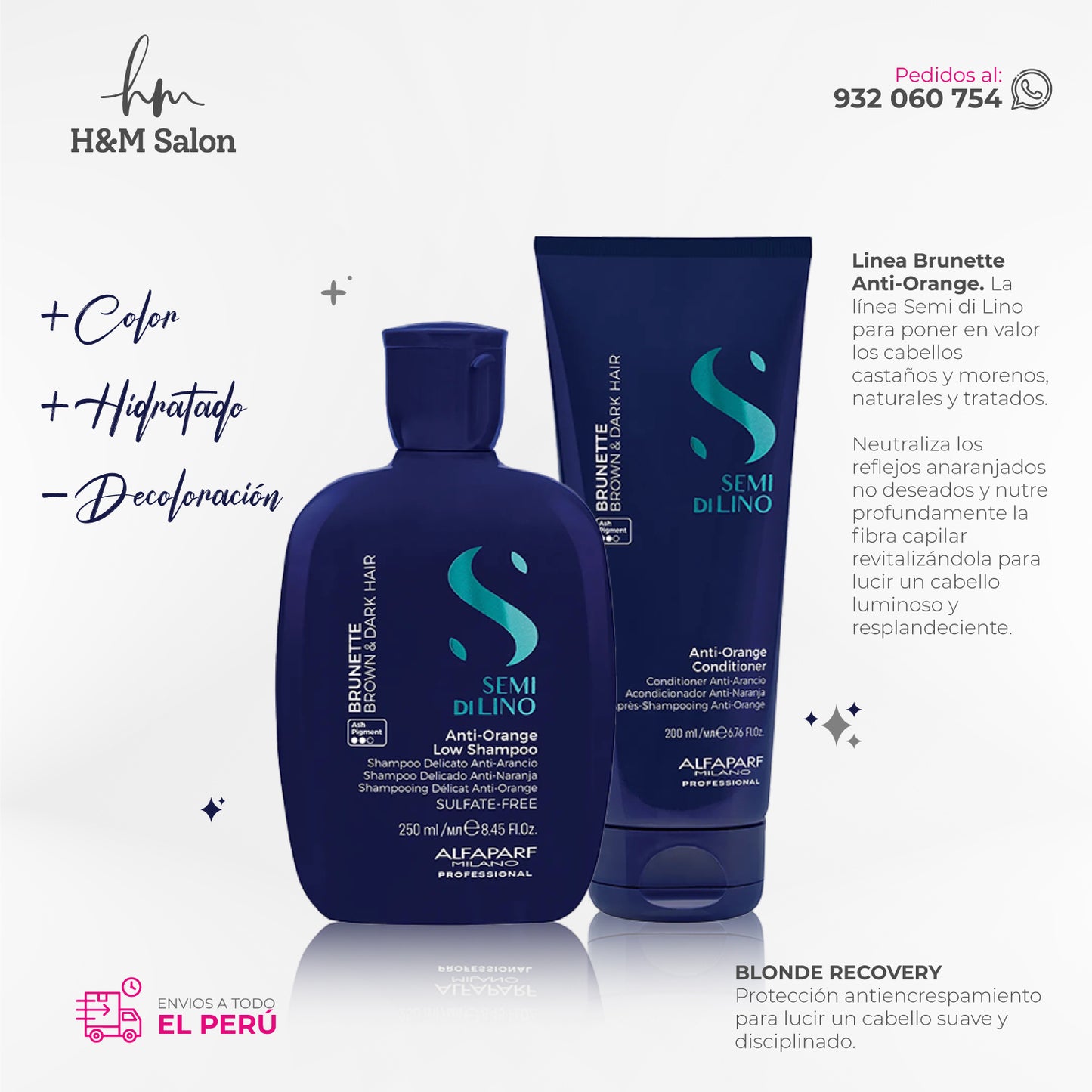 ALFAPARF SEMI DI LINO - Brunette Anti-Orange duo Shampoo + Conditioner