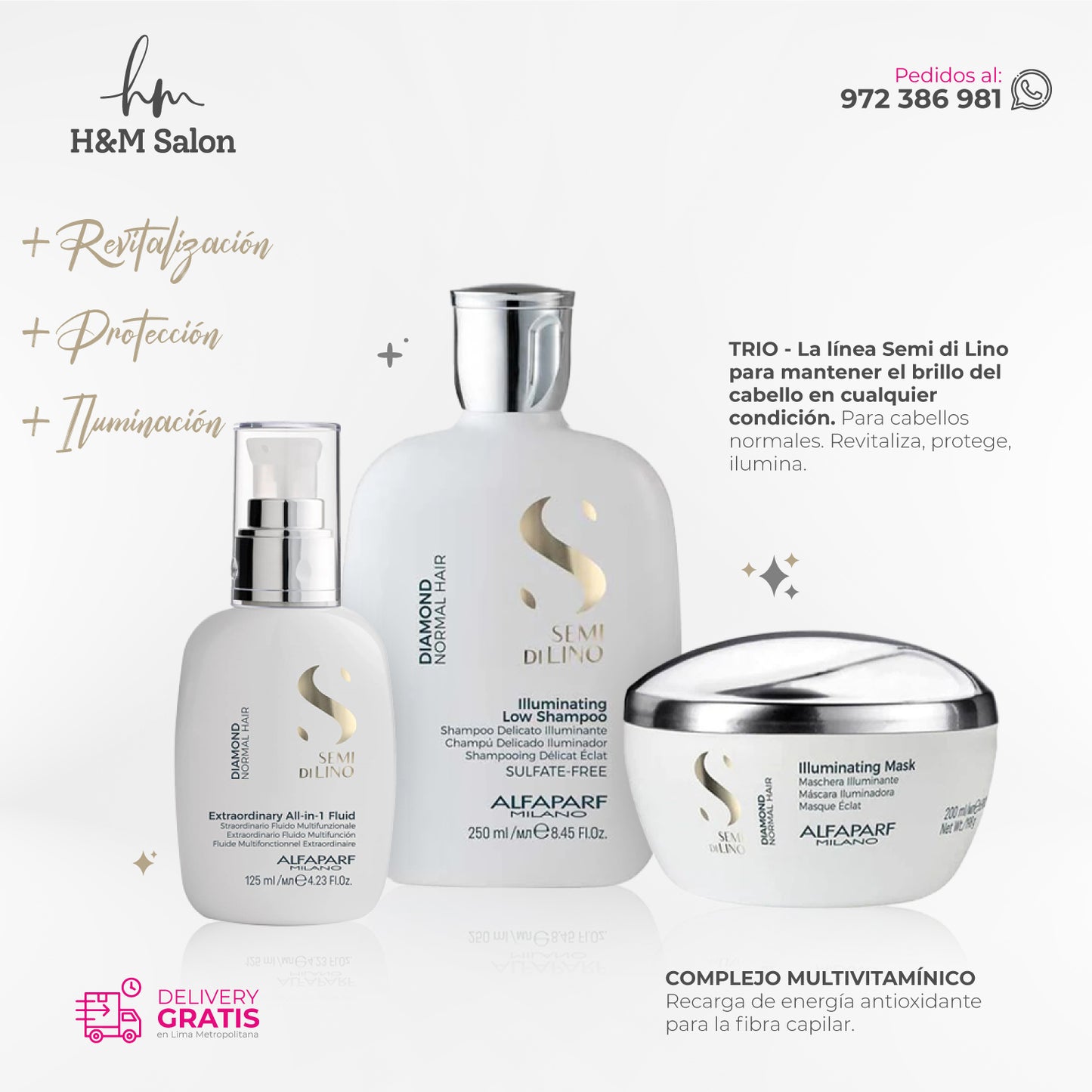 ALFAPARF SEMI DI LINO - Diamond Tripack shampoo + mask + fluid