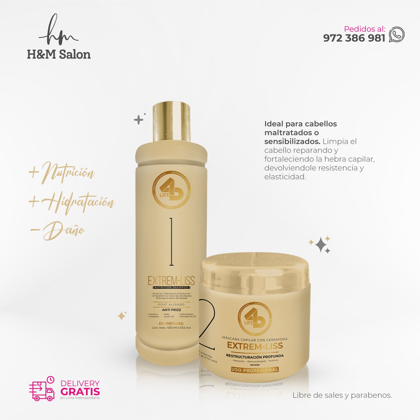 4D LIFE PROFESSIONAL - DUO EXTREM-LISS shampoo + mascara 400 ml