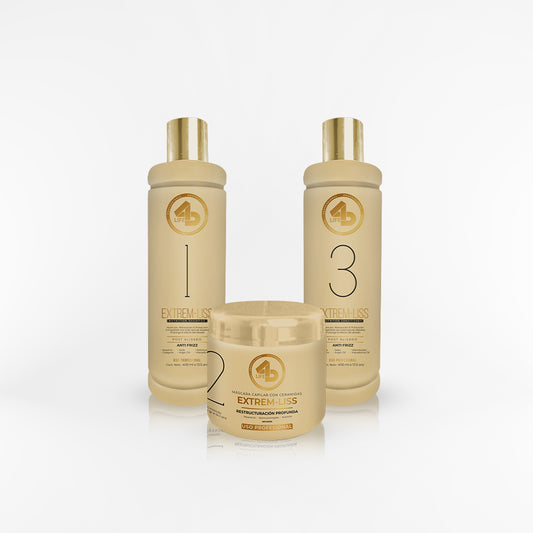 4D LIFE PROFESSIONAL - TRIPACK EXTREM-LISS shampoo + mascara + acondicionador 400 ml
