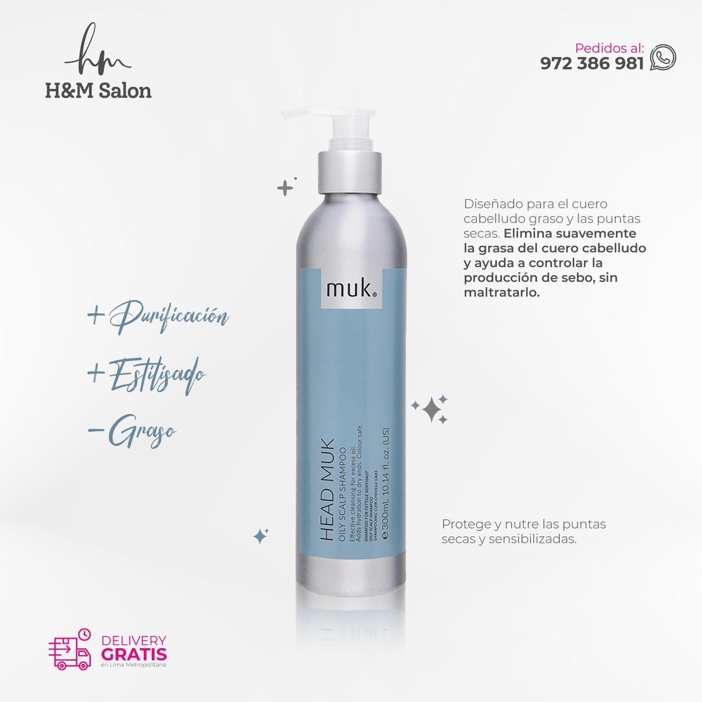 MUK - Shampoo para cuero cabelludo graso HEAD MUK 300 ml