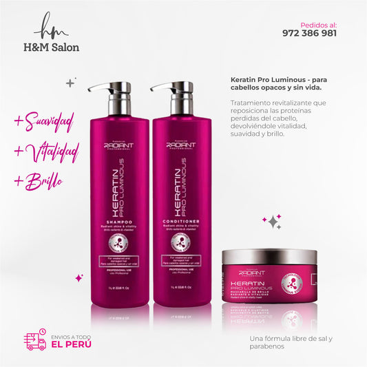 RADIANT - KERATIN PRO LUMINOUS DUO Shampoo + acondicionador 1000 ml + Mask 350gr