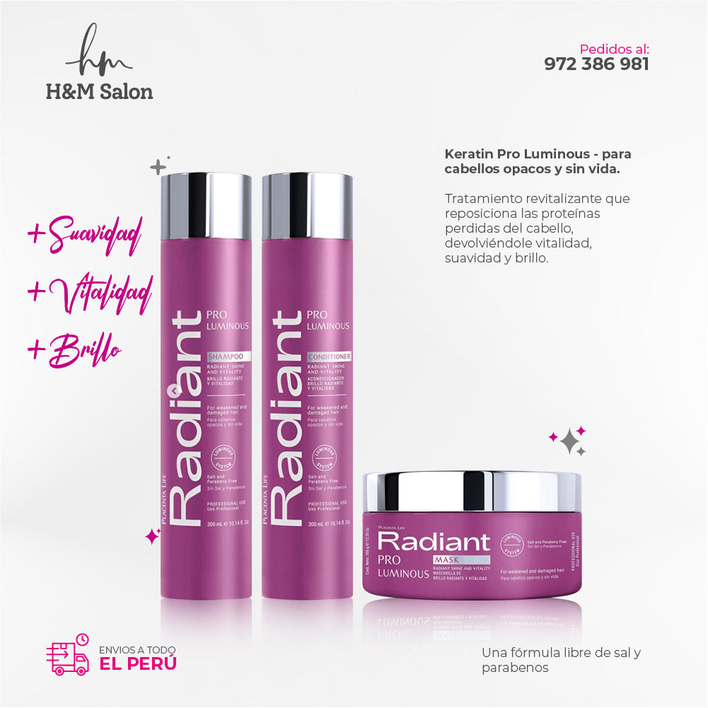 RADIANT - KERATIN PRO LUMINOUS TRIO Shampoo + mascara + acondicionador