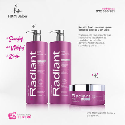 RADIANT - KERATIN PRO LUMINOUS DUO Shampoo + acondicionador 1000 ml + Mask 350gr