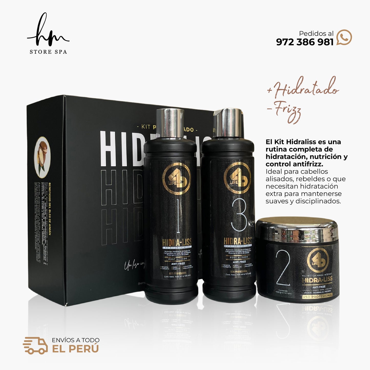 4D PROFESSIONAL - KIT HIDRA-LISS shampoo + mascara + acondicionador 400 ml