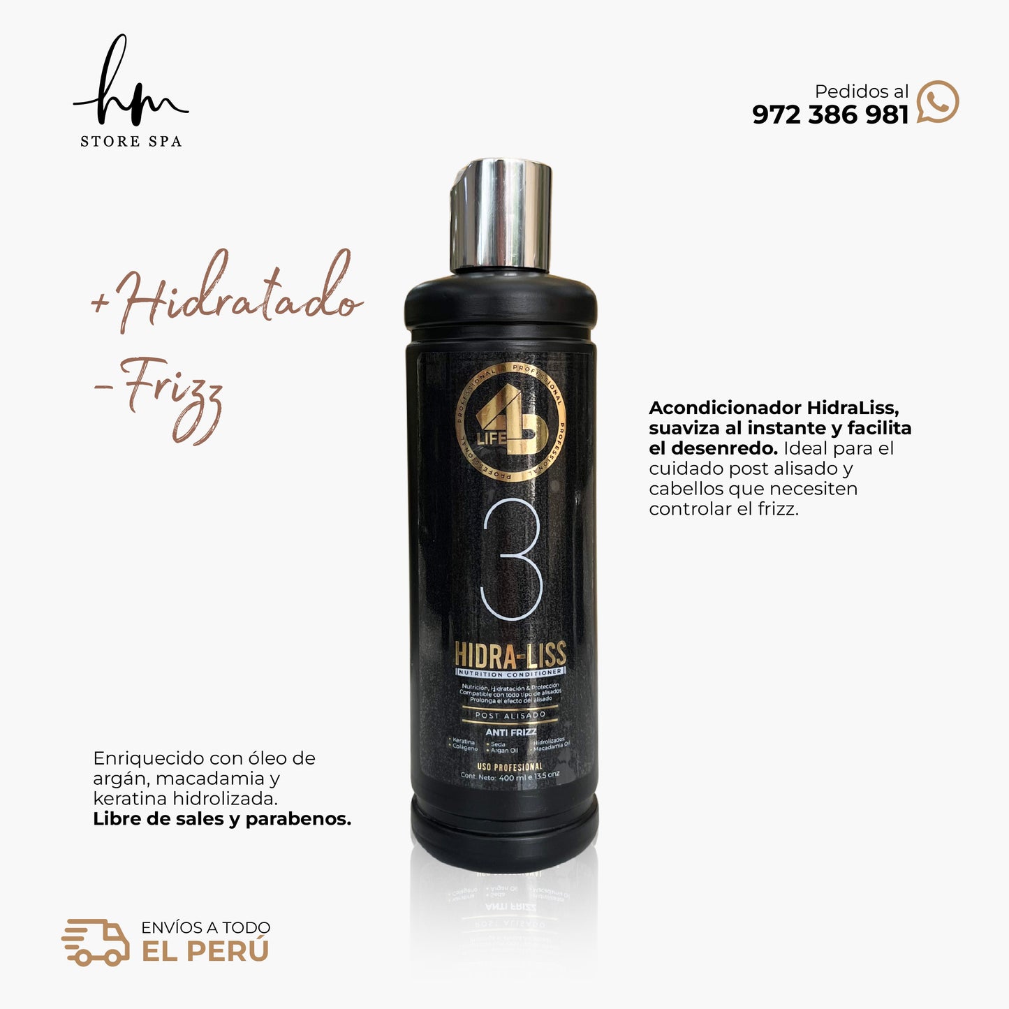 4D PROFESSIONAL - KIT HIDRA-LISS shampoo + mascara + acondicionador 400 ml