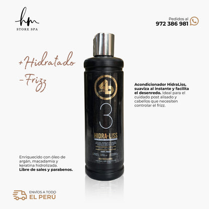 4D PROFESSIONAL - KIT HIDRA-LISS shampoo + mascara + acondicionador 400 ml