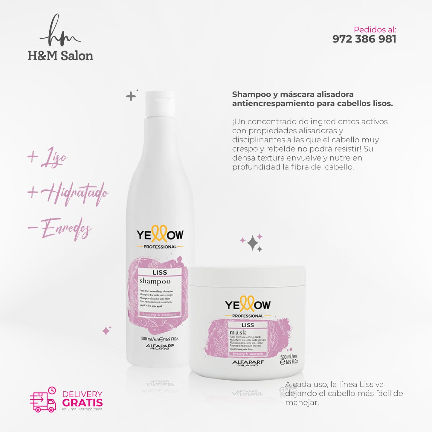 YELLOW - LISS DUO shampoo y mascara anti-frizz post alisado 500 gr