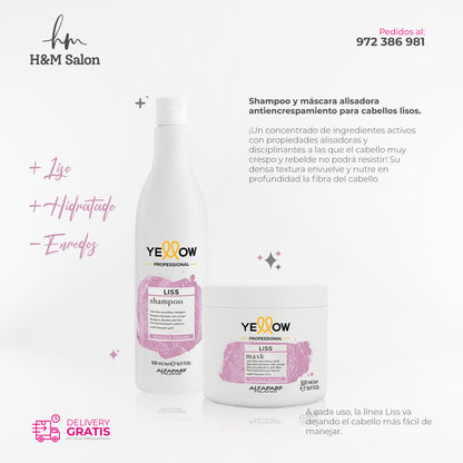 YELLOW - LISS DUO shampoo y mascara anti-frizz post alisado 500 gr
