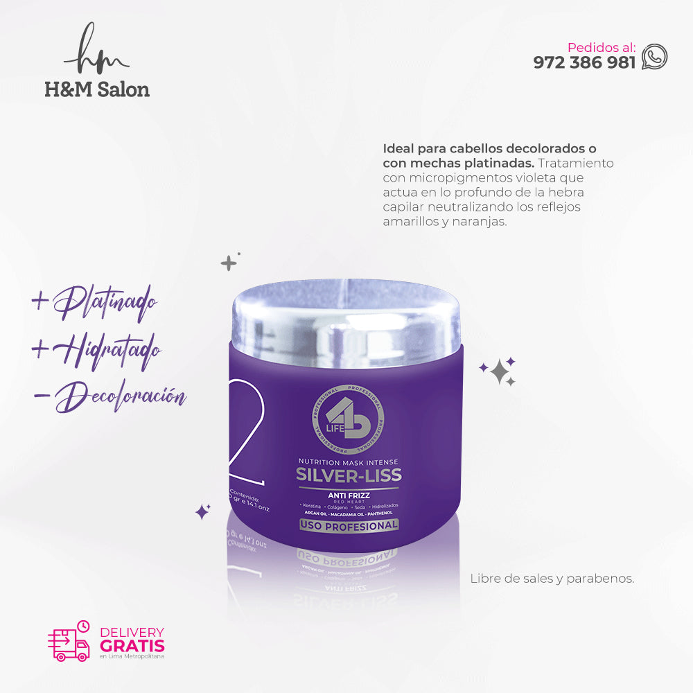 4D LIFE PROFESSIONAL - Mascarilla matizadora SILVER-LISS 400 gr