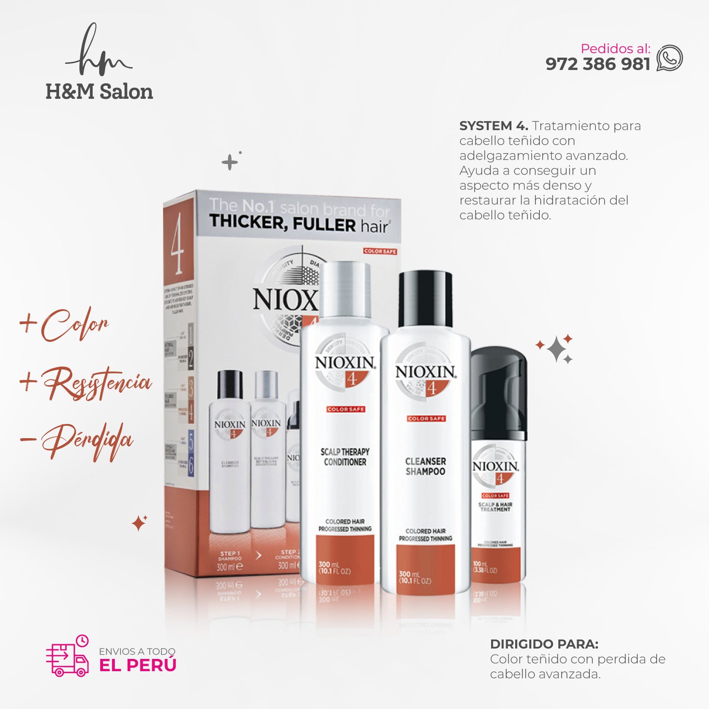 NIOXIN – SYSTEM 4 Caída Excesiva y Cabello Teñido – Shampoo 300ml + Acondicionador 300ml + Tratamiento 100ml