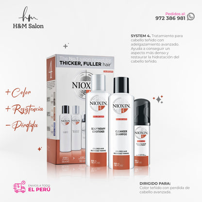 NIOXIN – SYSTEM 4 Caída Excesiva y Cabello Teñido – Shampoo 300ml + Acondicionador 300ml + Tratamiento 100ml