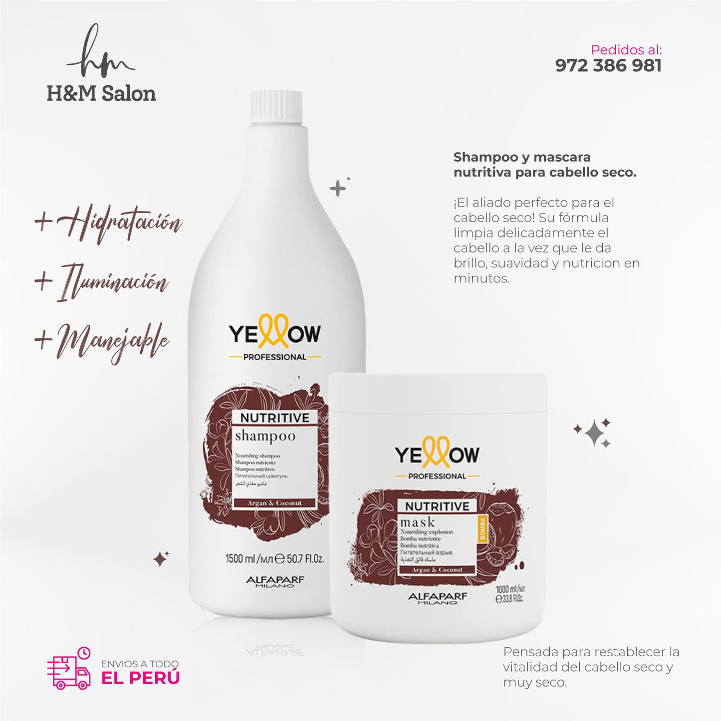 YELLOW - NUTRITIVE DUO Shampoo 1.5L y mascara 1K para cabello seco