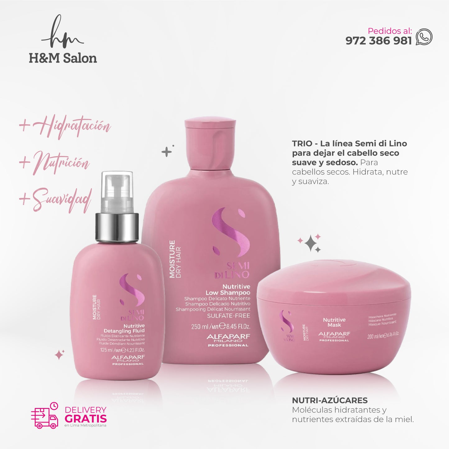 ALFAPARF SEMI DI LINO - Moisture Nutritive Tripack shampoo + mask + fluid