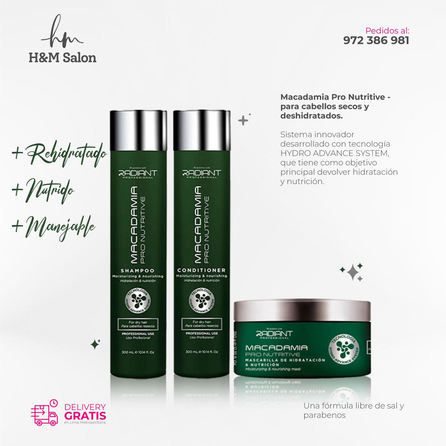 RADIANT - PRO NUTRITIVE TRIO Shampoo + mascara + acondicionador