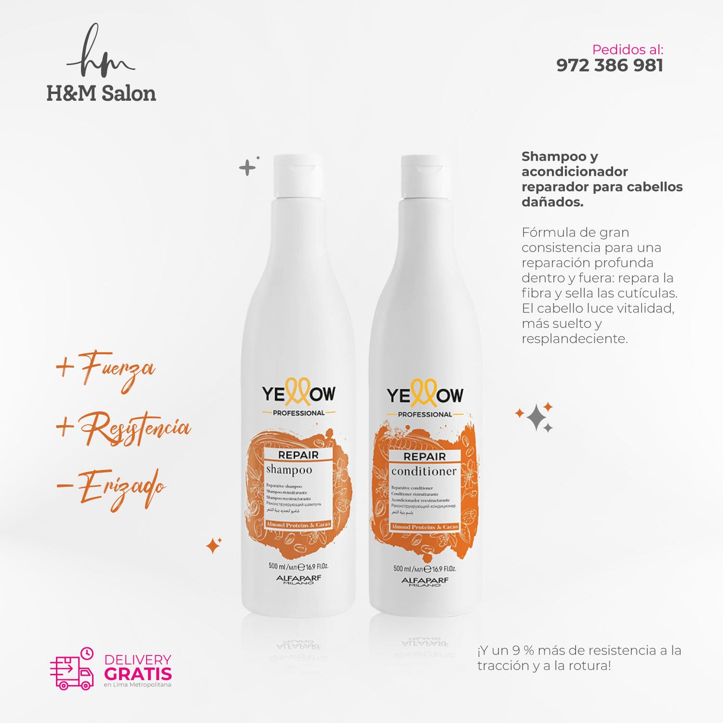 YELLOW - REPAIR DUO Shampoo y acondicionador para cabellos dañados 500 gr