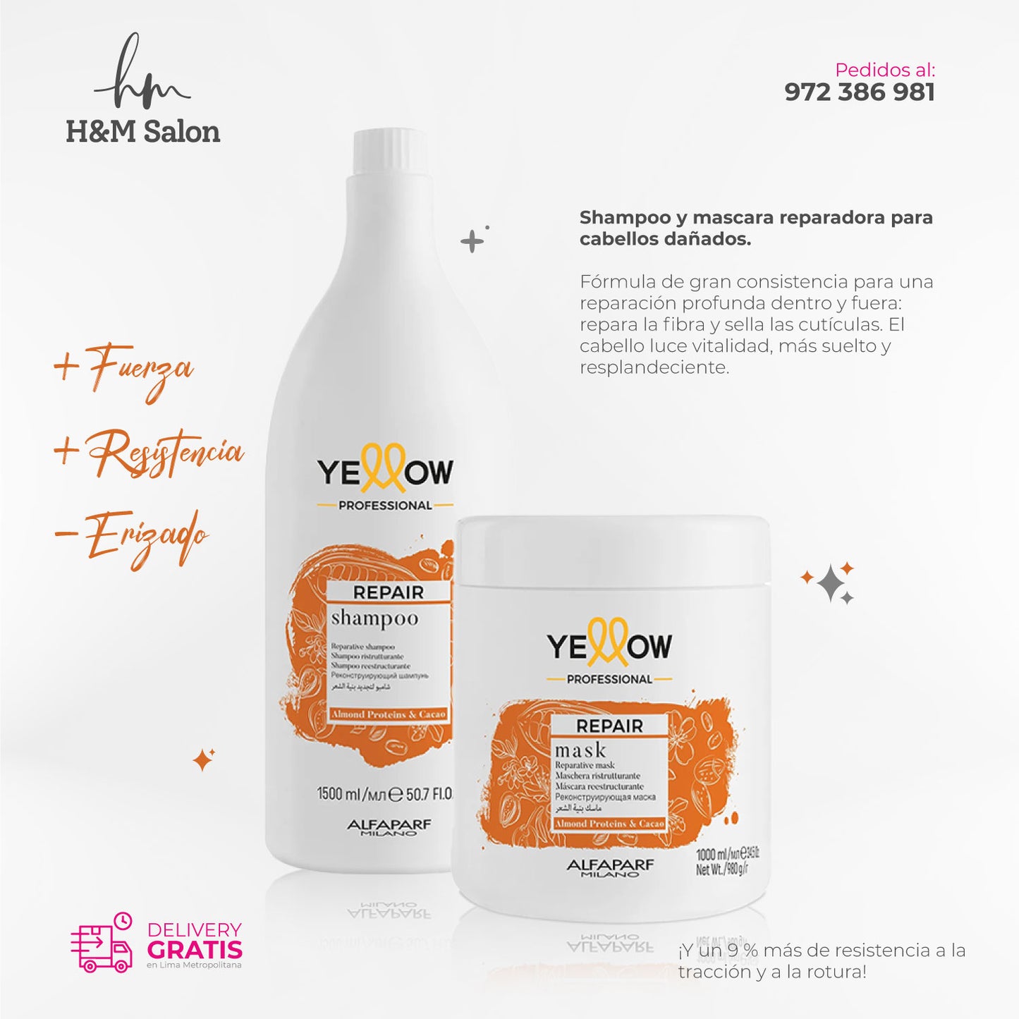 YELLOW - REPAIR DUO Shampoo 1.5L y mascara 1K para cabellos dañados