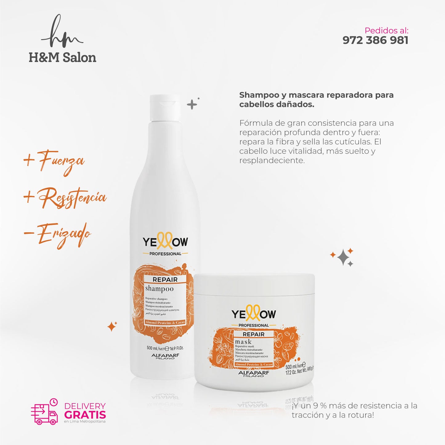 YELLOW - REPAIR DUO Shampoo y mascara para cabellos dañados 500 gr