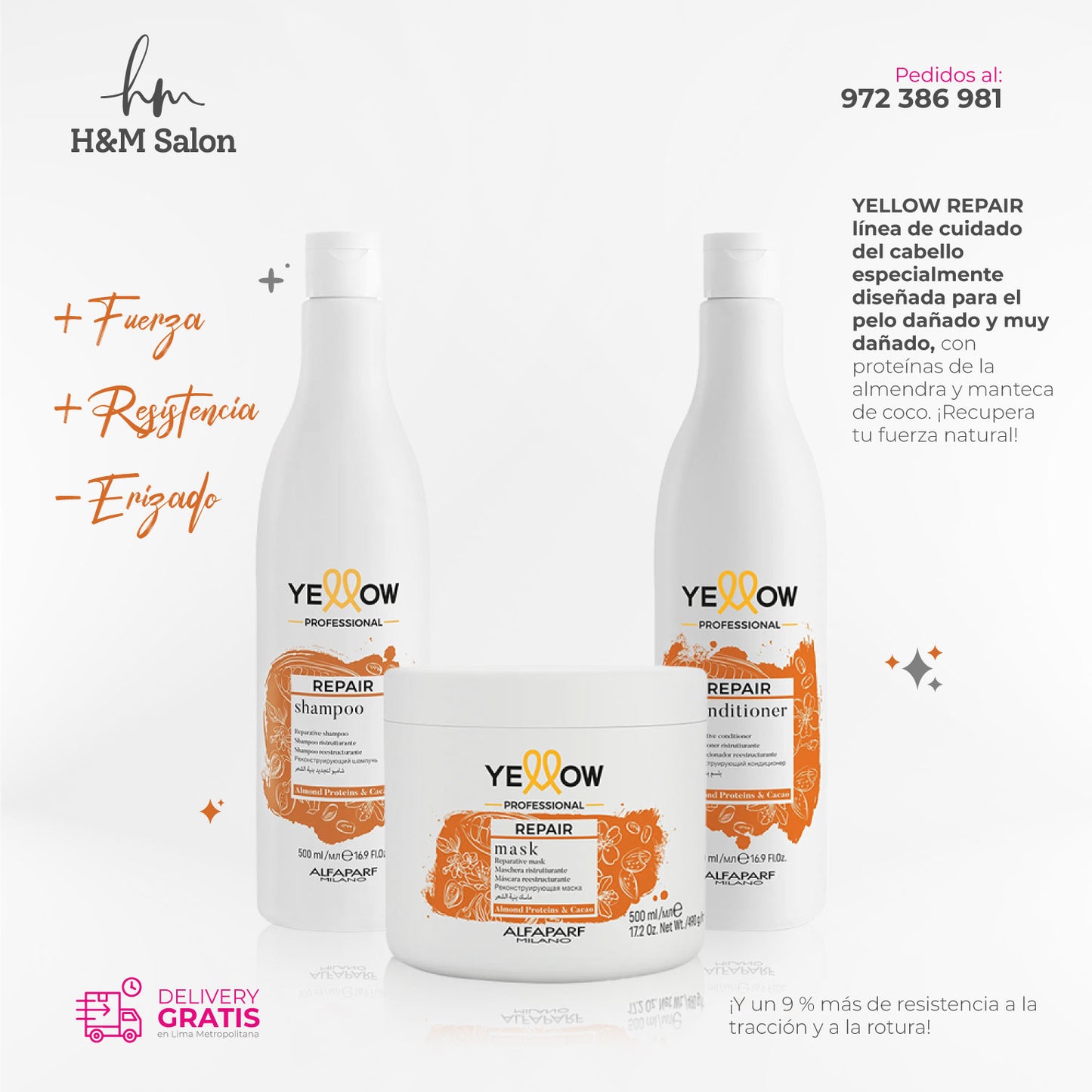 YELLOW - REPAIR TRIPACK para cabellos dañados 500 gr