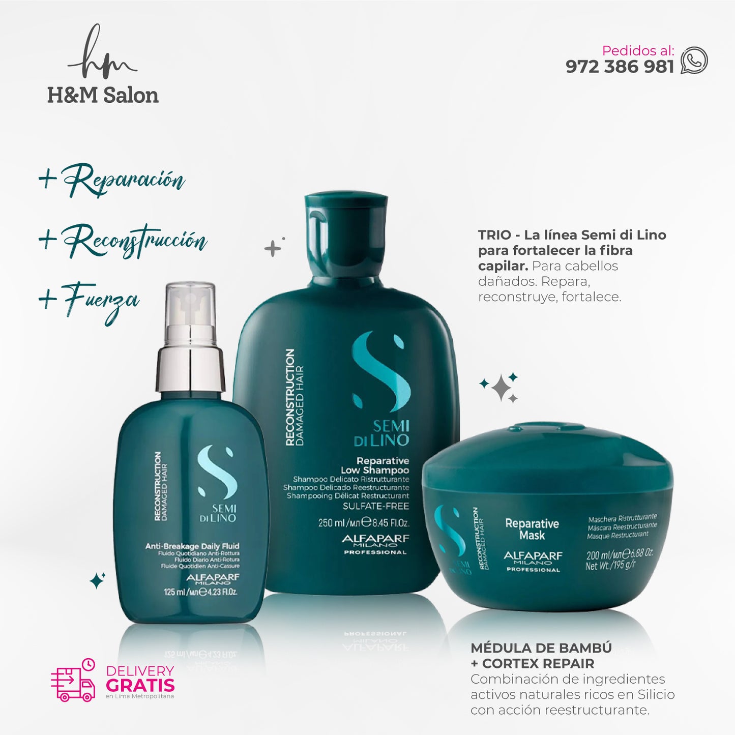 ALFAPARF SEMI DI LINO - Reconstruction Tripack shampoo + mask + fluid