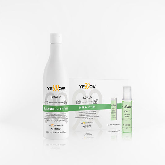 YELLOW - SCALP Balance Shampoo para cuero cabelludo graso 500ml + Energy Lotion 6x13ml