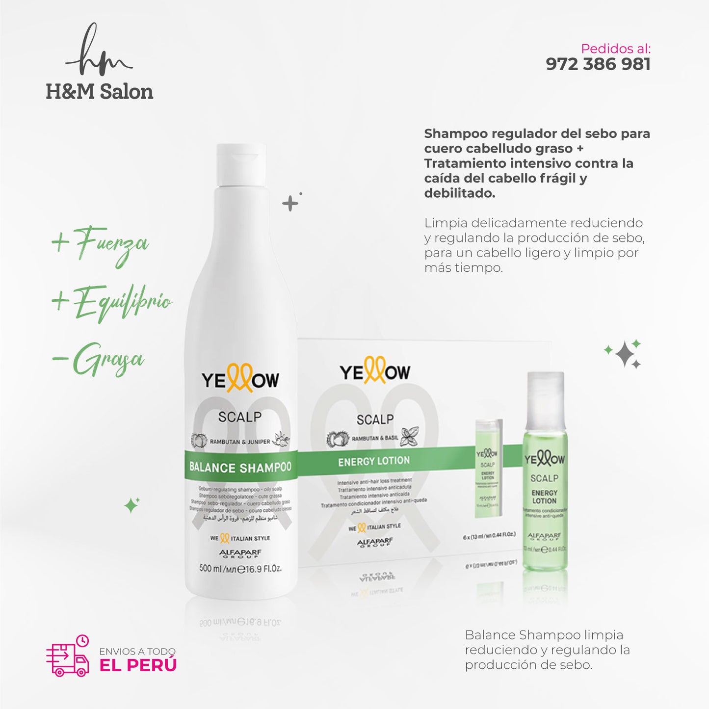 YELLOW - SCALP Balance Shampoo para cuero cabelludo graso 500ml + Energy Lotion 6x13ml
