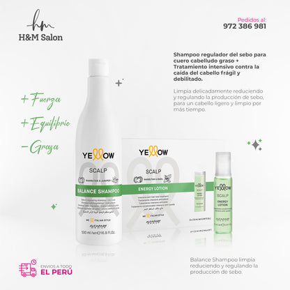 YELLOW - SCALP Balance Shampoo para cuero cabelludo graso 500ml + Energy Lotion 6x13ml