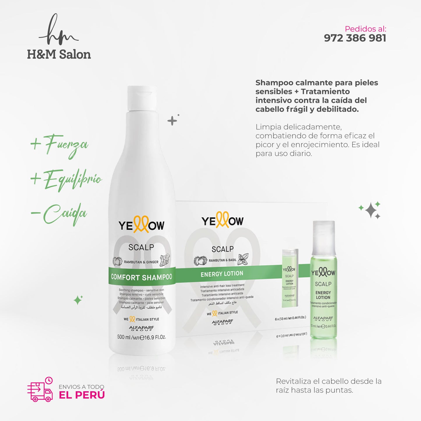 YELLOW - SCALP Comfort Shampoo para piel sensible 500 ml + Energy Lotion 6x13 ml