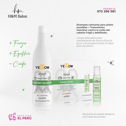 YELLOW - SCALP Comfort Shampoo para piel sensible 500 ml + Energy Lotion 6x13 ml