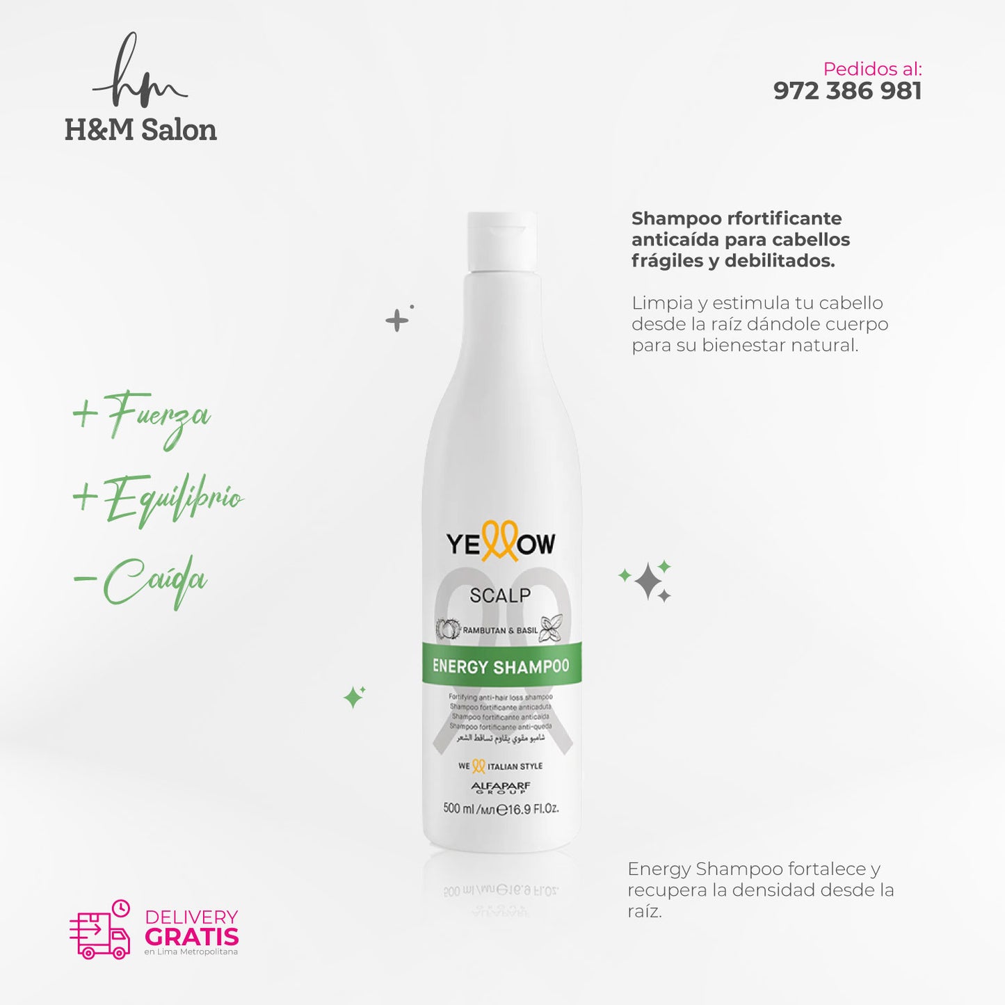 YELLOW - SCALP Energy Shampoo para caida de cabello 500 ml