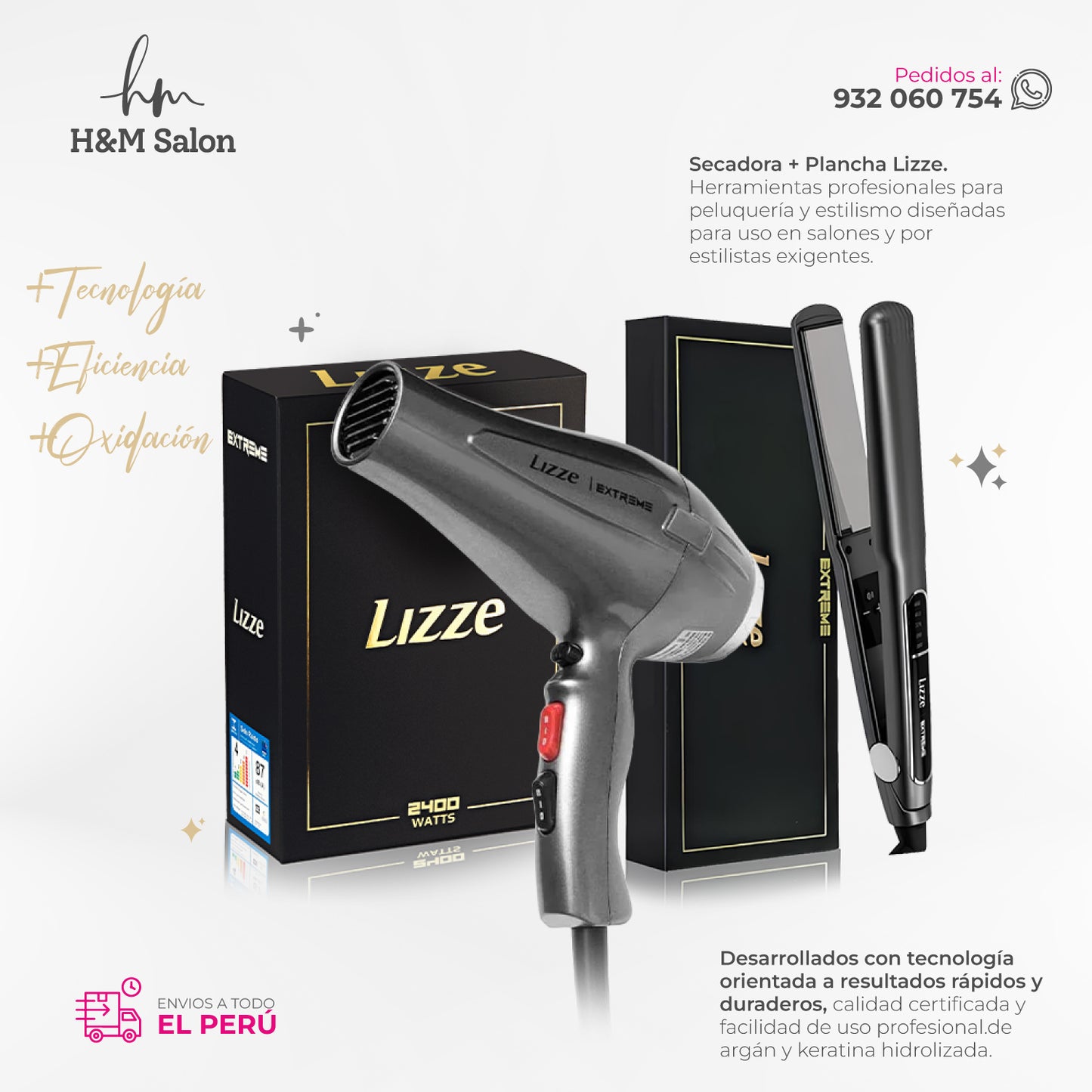 LIZZE - Secadora 2400 Watts + Plancha Lizze Extrem 480°F