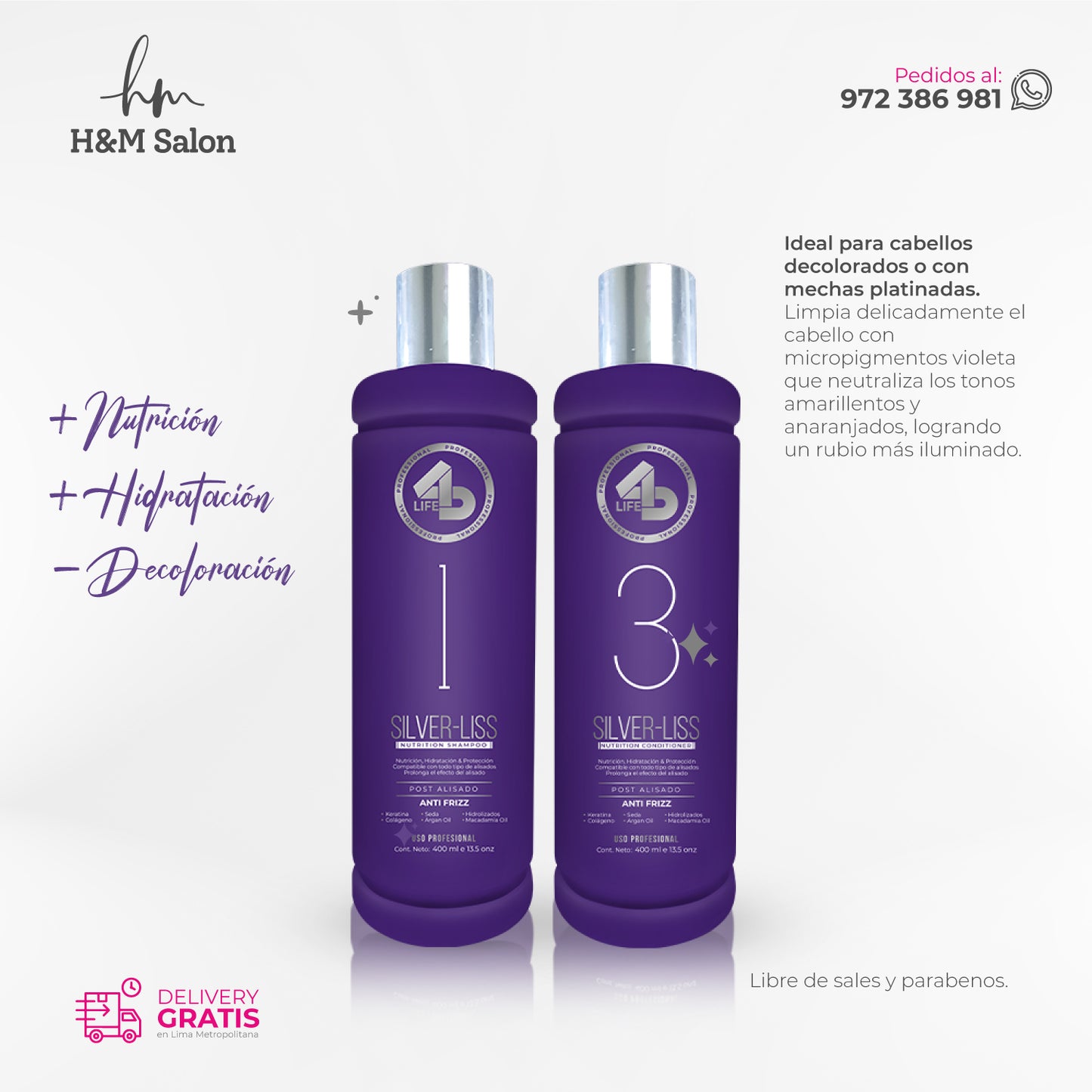 4D LIFE PROFESSIONAL - DUO SILVER-LISS shampoo + acondicionador 400 ml
