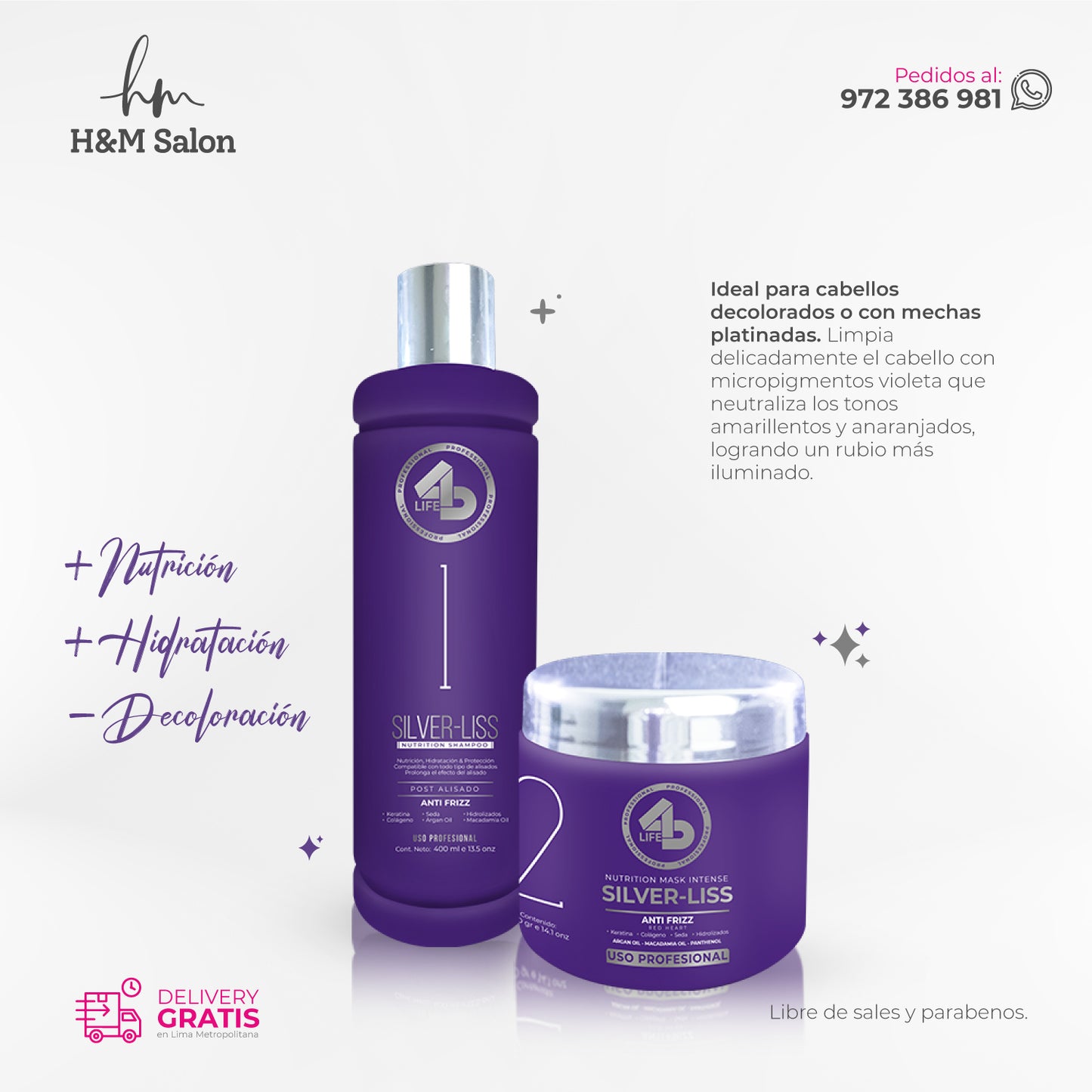 4D LIFE PROFESSIONAL - DUO SILVER-LISS shampoo + mascara 400 ml