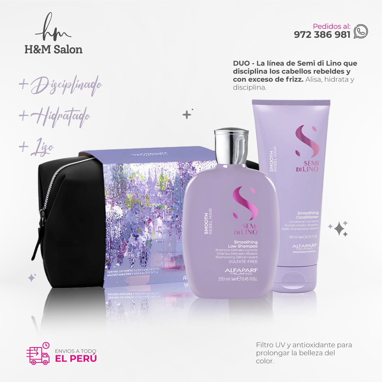 ALFAPARF SEMI DI LINO - Smoothing duo shampoo + conditioner + neceser