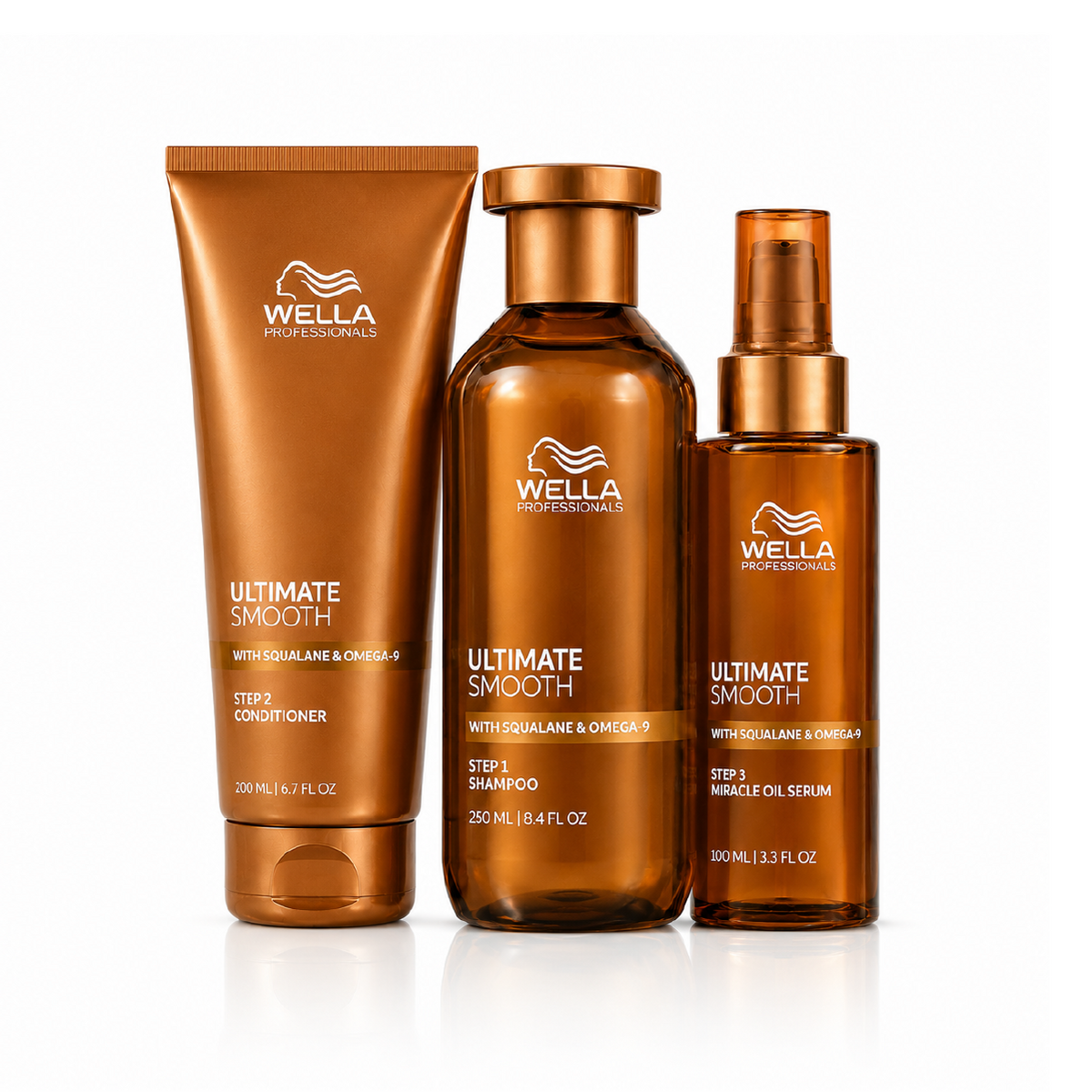 Wella Ultimate Smooth – Kit Shampoo, Acondicionador y Serum Anti-Frizz
